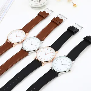 Classic men's quartz watches with leather straps and minimalist dials in four styles