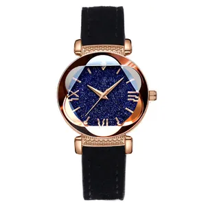 Orologio da donna al quarzo in oro rosa con quadrante cielo stellato e cinturino nero su bianco