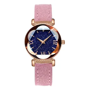 Orologio al Quarzo da Donna con Quadrante a Cielo Stellato Cassa in Lega Oro Rosa Cinturino in Ecopelle Numeri Romani Elegante Orologio da Polso Gioielli