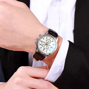 Classic men's Geneva business watch with white dial and black crocodile pattern strap