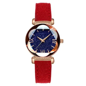 Orologio da donna in oro rosa con quadrante cielo stellato e cinturino rosso