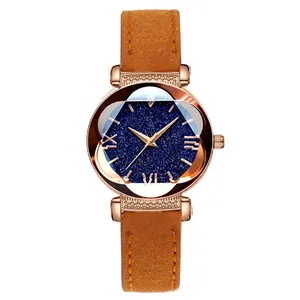 Orologio donna oro rosa con quadrante stellato blu e cinturino in pelle marrone