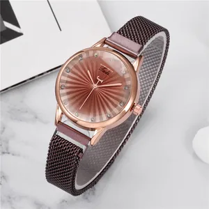Vue détaillée de la montre Tadi pour femme avec bracelet maille or rose et cadran violet
