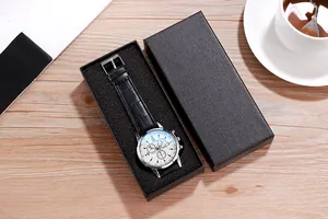 Classic men's Geneva chronograph watch with white dial in a premium black gift box