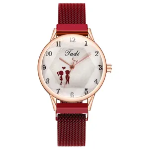 Orologio al Quarzo Moda Donna Cinturino in Maglia Magnetica Quadrante con Motivo di Coppia Orologio da Polso Casual per Appuntamenti