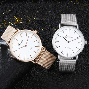 Montre à Quartz Minimaliste pour Femmes Hommes Mode Bracelet Maille Milanaise Alliage Montre-Bracelet Décontractée Or Rose Argent Bijoux