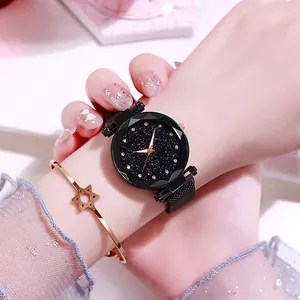 Luxus Sternenhimmel Quarzuhr Und Hexagramm Armband Für Damen Milanese Netzband Strass Zifferblatt Modische Elegante Armbanduhr