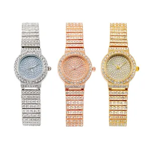 Orologi al quarzo da donna con strass scintillanti in argento, oro rosa e oro di lusso