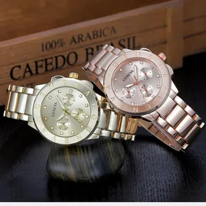 Geneva Luxury Rhinestone Quartz Watch Alloy Steel Band Three Eyes Decorative Fashion Casual Couple Wristwatch Gold Rose Gold Silver