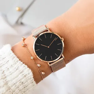 Minimalist Women Quartz Watch Mesh Strap Round Case Simple Analog Dial Elegant Fashion Lady Luxury Wrist Watch