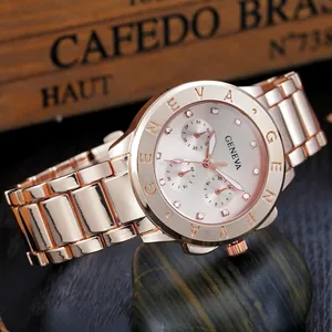 Rose gold stainless steel watch with pink dial and diamond indices on a stone base