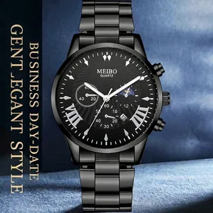 Herren Business Quarzuhr Legierung Edelstahlarmband Kalender Multi Zifferblatt Lässige Mode Armbanduhr Für Herren