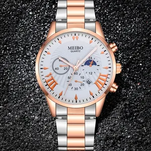 Herren Business Quarz-Armbanduhr mit weißem Zifferblatt und zweifarbigem Stahlband