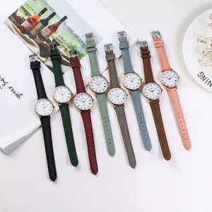 Minimalistische Damen-Quarzuhren mit mattierten Lederarmbändern in acht eleganten Farben