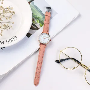 Elegante Damen-Quarzuhr mit rosa Lederarmband und roségoldenem Zifferblatt mit römischen Ziffern