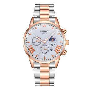 Herren Business-Quarzuhr mit silber-roségoldenem Edelstahlband und weißem Zifferblatt