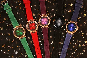 Five assorted fashion watches with frosted leather straps and faceted crystal glass