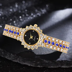 Reloj de lujo para mujer con esfera de cielo estrellado y bisel de girasol con pedrería