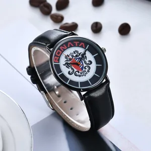 Mode Herren Casual Quarzuhr Mit Schwarzem Kunstlederarmband Rundem Legierungsgehäuse Rundem Zifferblatt RONATA Schild Logo Armbanduhr