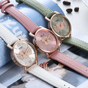 Fashion Women Quartz Watch Cartoon Animal Bear Cat Pattern Faux Leather Strap Casual Analog Wristwatch For Girls Student