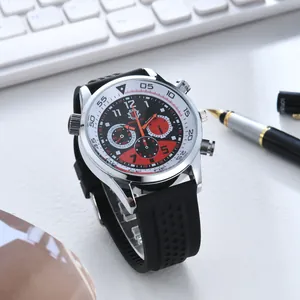 Men's sports watch with silver alloy case, chronograph dial and black silicone strap