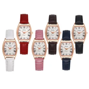 Elegant ladies quartz square watch set with Roman numerals and colorful leather straps