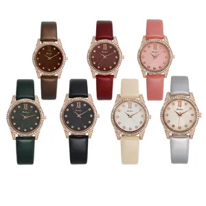 Orologi da donna minimalisti con strass in sette colori eleganti e cinturini in pelle