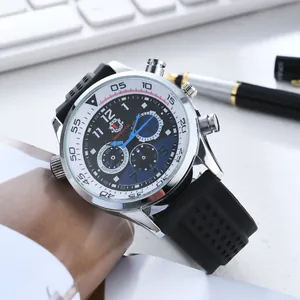 Men's sport watch with silver alloy case, triple sub-dials and black silicone strap