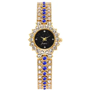 Reloj de cuarzo dorado para mujer con esfera de cielo estrellado y cristales de lujo