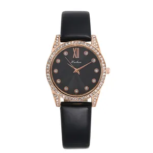 Orologio al Quarzo con Strass da Donna alla Moda Con Cinturino in Pelle Sintetica Quadrante con Numeri Romani Elegante