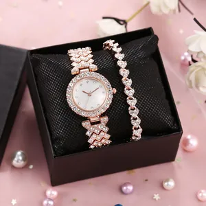 Elegante Orologio da Donna in Lega di Strass E Insieme di Gioielli con Bracciale a Cuore Quadrante in Madreperla Regalo