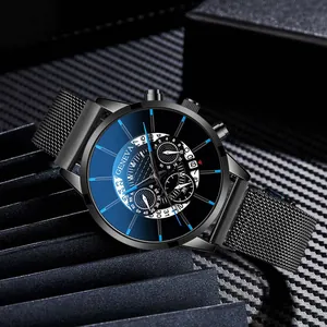 Montre à Quartz pour Hommes Business Mode Bracelet Milanais Fermoir Magnétique Calendrier Boîtier en Alliage Bijoux