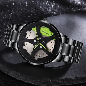 Montre de sport pour homme avec cadran design jante de voiture et étriers verts