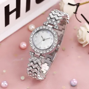 Set orologio argento con strass scintillanti e quadrante in madreperla bianca