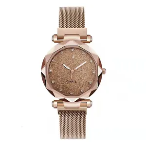 Damen-Sternenuhr in Roségold mit Magnet-Mesh-Armband und facettiertem Glas