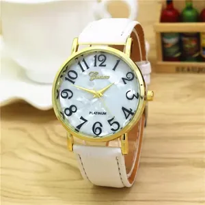 Women Fashion Quartz Watch Gold Alloy Case Shell Dial Arabic Numerals PU Leather Strap Elegant Analog Wristwatch For Ladies