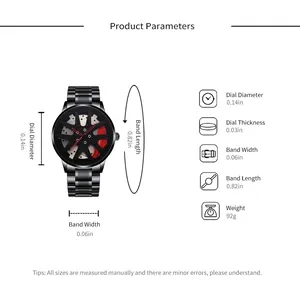 Men's quartz watch with racing wheel hub design and technical product specifications