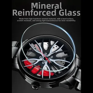 Détail du verre minéral résistant aux rayures d'une montre de mode à jante