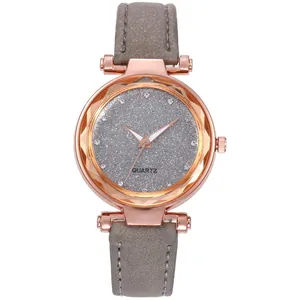 Detail of rose gold faceted bezel and grey glitter dial on a minimalist quartz watch