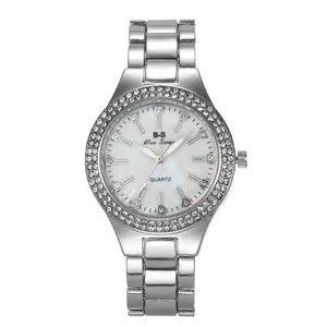 Orologio da donna al quarzo argento con strass scintillanti e quadrante in madreperla
