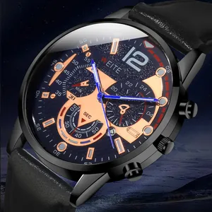WEITE Men's Quartz Business Watch with Black Leather Strap and Starry Sky Dial