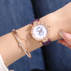 Elegant rose gold women watch with purple strap and matching star bracelet set