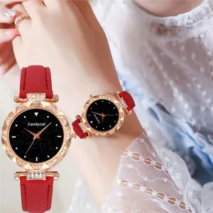 Women's Fashion Starry Sky Dial Quartz Watch With Rhinestone Alloy Case Frosted Faux Leather Strap Minimalist Analog Wristwatch