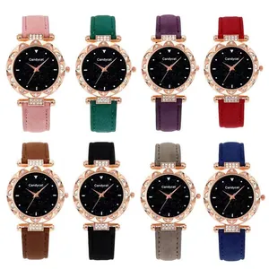 Women's quartz watches with starry sky dials and rhinestone bezels in eight colors