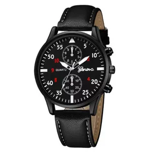 Montre à Quartz Business Décontractée pour Hommes Avec Boîtier en Alliage Et Bracelet en Similicuir Grand Cadran Sous-cadrans Décoratifs