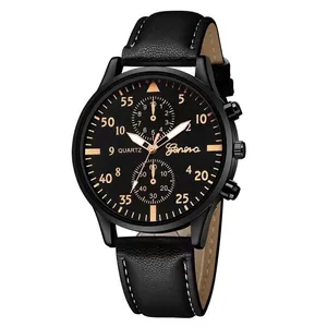 Montre à quartz pour hommes de marque Geneva avec bracelet en cuir noir et chiffres or rose