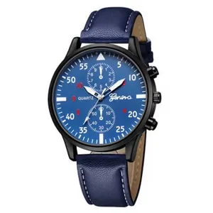 Montre à quartz Geneva avec cadran bleu marine et bracelet à surpiqûres blanches