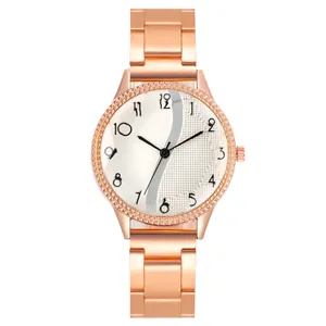 Orologio da donna oro rosa con lunetta in strass e quadrante numerico creativo