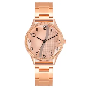 Orologio moda oro rosa con quadrante a trama creativa e cinturino in metallo
