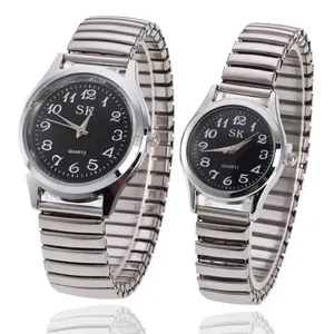 Montre à Quartz Minimaliste Bracelet Extensible Boîtier en Alliage Chiffres Arabes Montre Bijoux Mode Casual Pour Couple Hommes Femmes